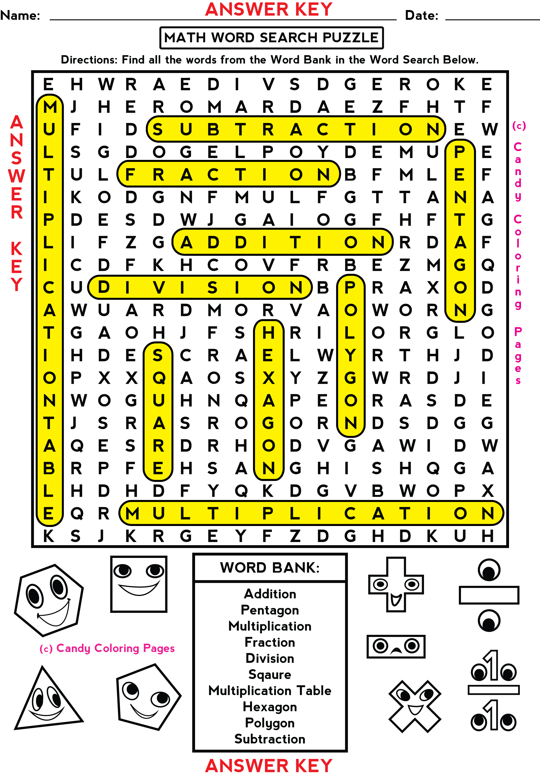 Math Word Puzzle Worksheets