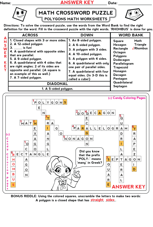 Free Math Games and Math Worksheets: Polygons Crossword Puzzles Mathematics